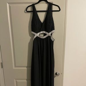 Black Formal Dress With Silver Stones and Cut Outs